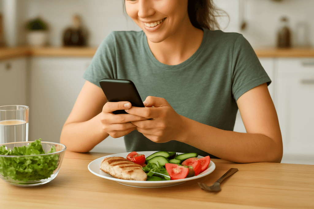 Macro tracking by text message using phone at meal time